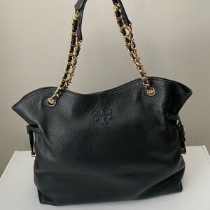 Tory Burch THEA Slouchy Tote Shoulder Bag Black Leather